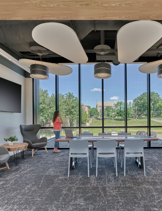 Interface Heartthrob carpet tile in higher ed meeting room